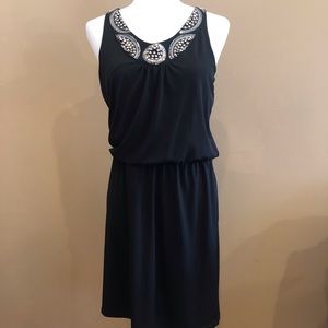 White House Black Market Embellished Black Matte Jersey Dress, Size M